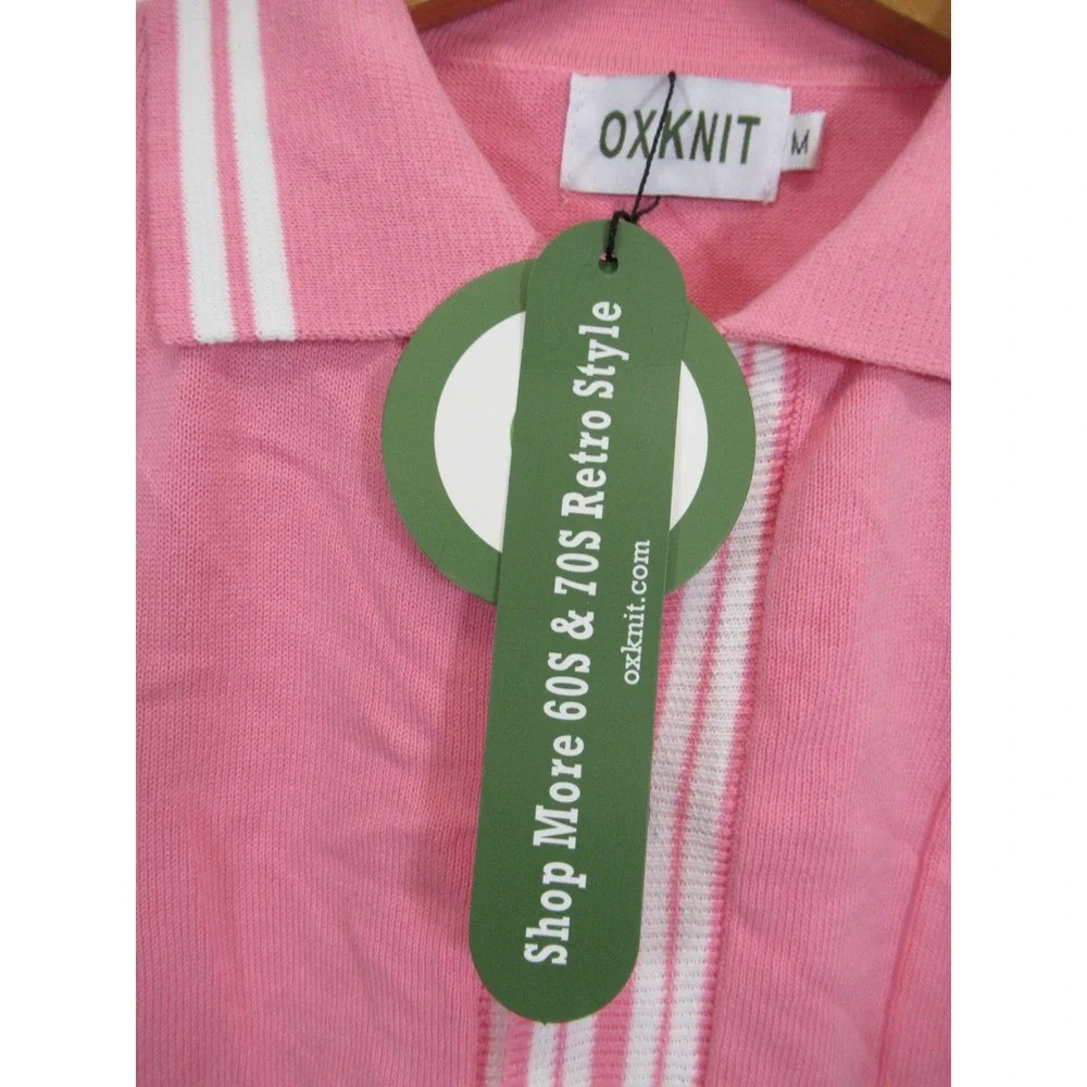 NEW OXKNIT 60s Mod Style Pink Cardigan Sweater Men M Pink Long Sleeve Retro
